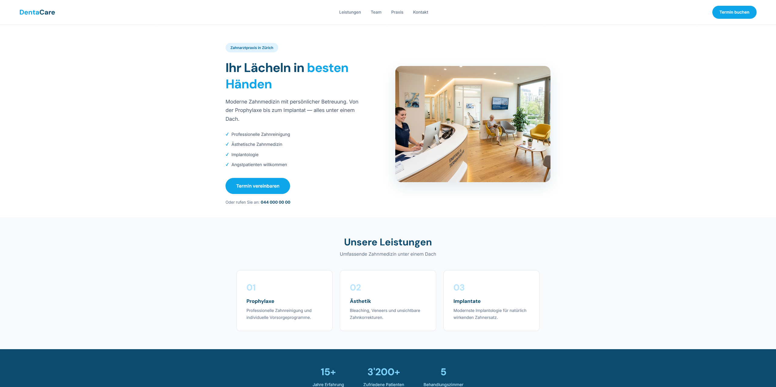 Website DentaCare Zahnarztpraxis