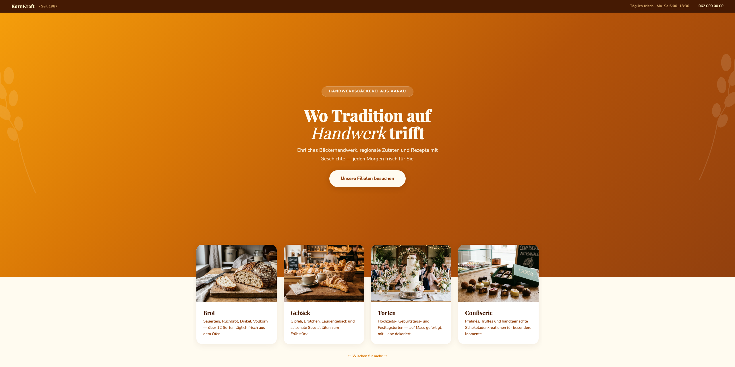 Website KornKraft Bäckerei